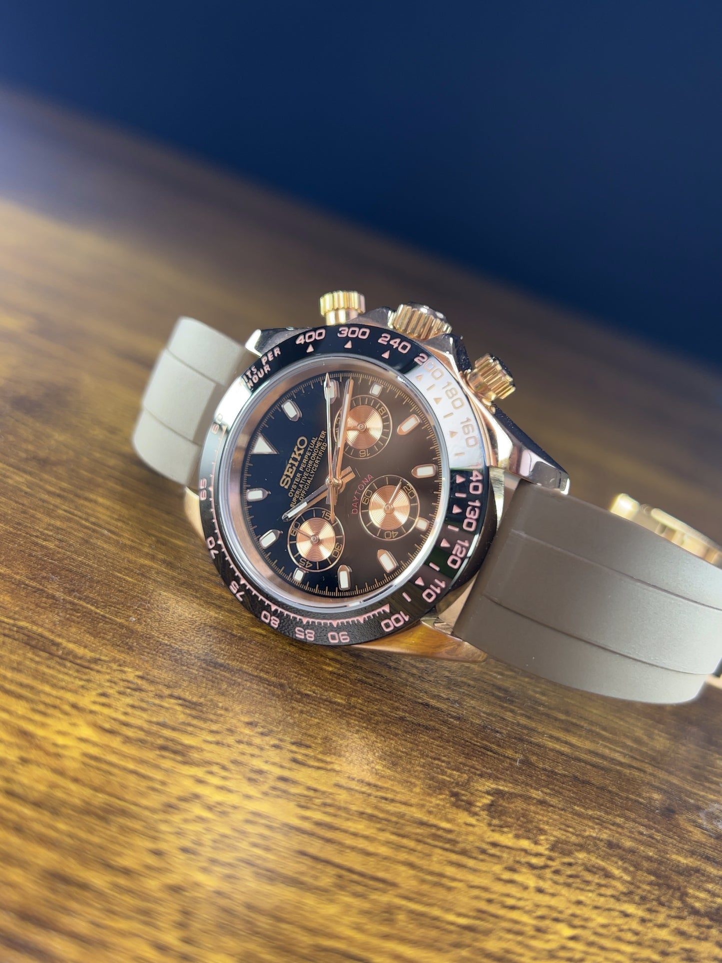 Seiko Mod Daytona Oysterflex Gold Rose