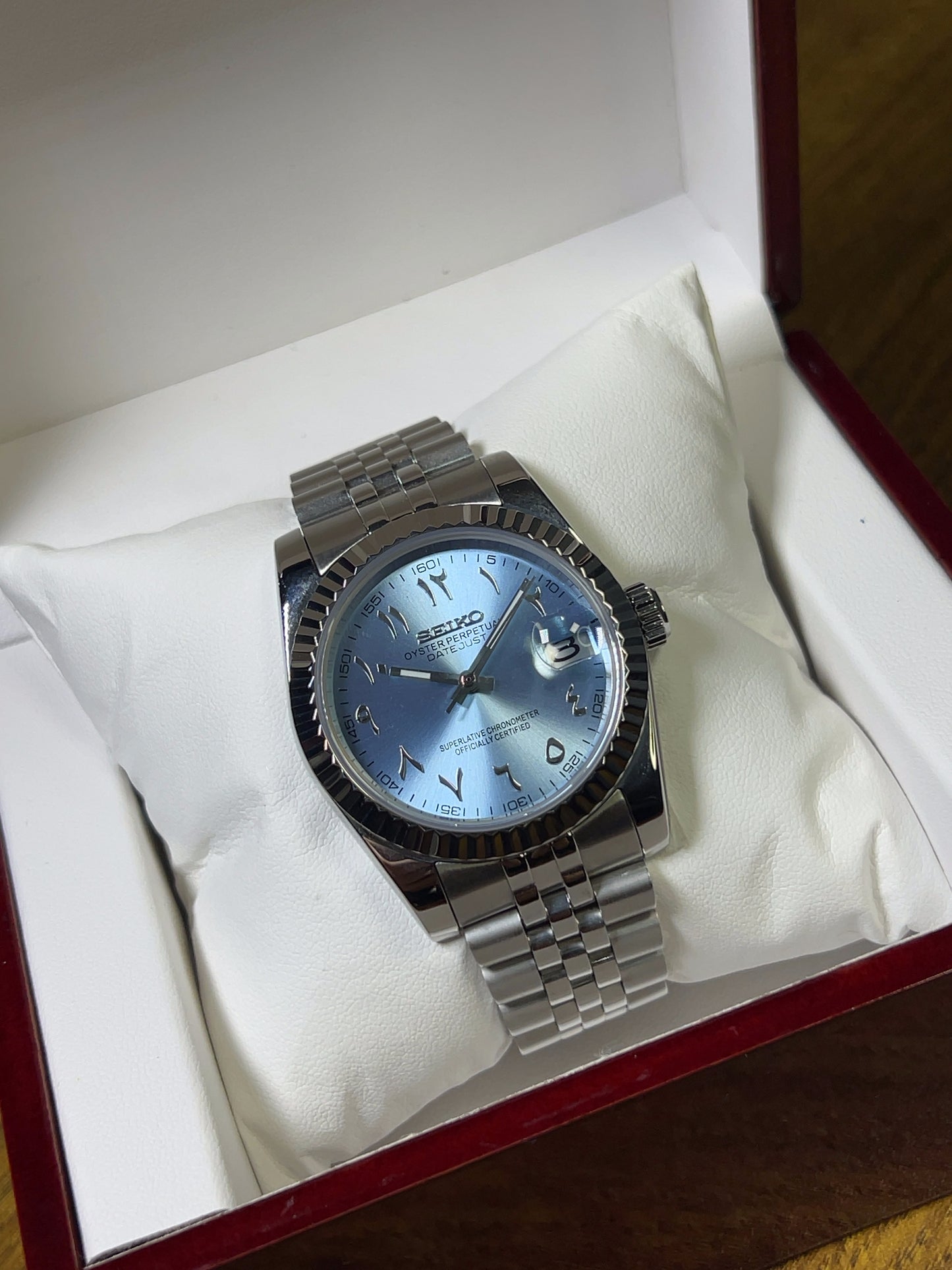 Seiko Mod Datejust Blue Light Arabic
