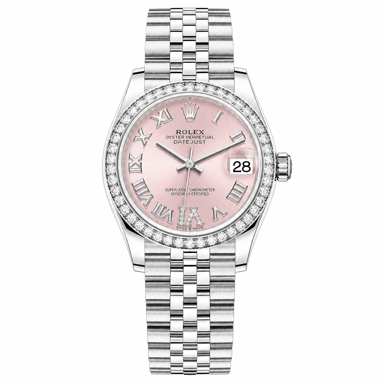 Rolex Datejust — Carátula Rosada, Bisel de Diamantes