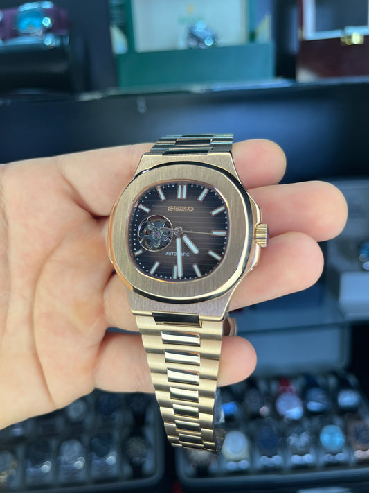 Seiko Mod Nautilus Gold rose